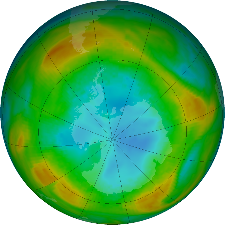 Antarctic ozone map for 19 August 1980